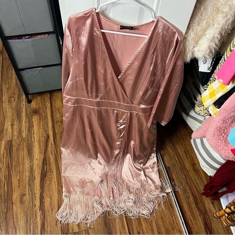 Plus Size Pink Satin Tassle Dress PLT